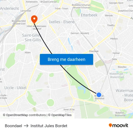 Boondael to Institut Jules Bordet map