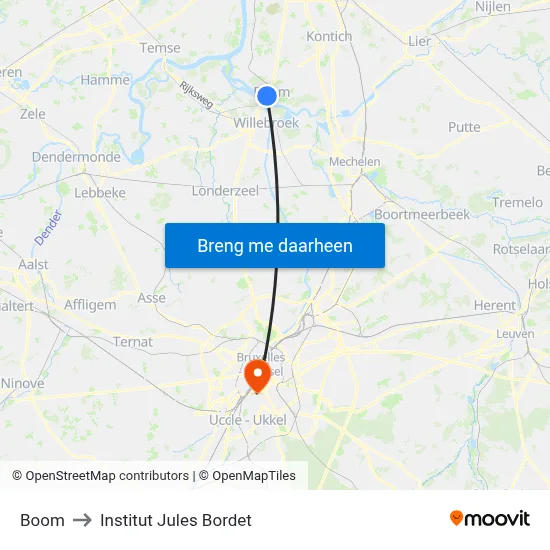 Boom to Institut Jules Bordet map