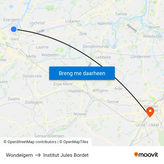 Wondelgem to Institut Jules Bordet map