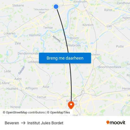 Beveren to Institut Jules Bordet map