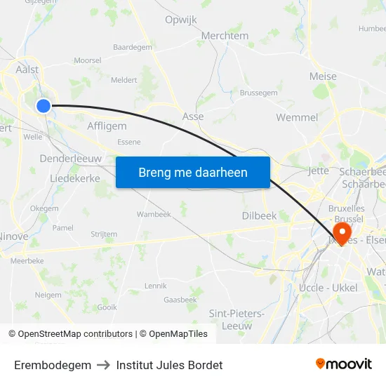 Erembodegem to Institut Jules Bordet map