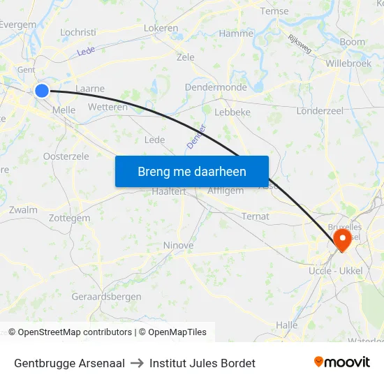 Gentbrugge Arsenaal to Institut Jules Bordet map