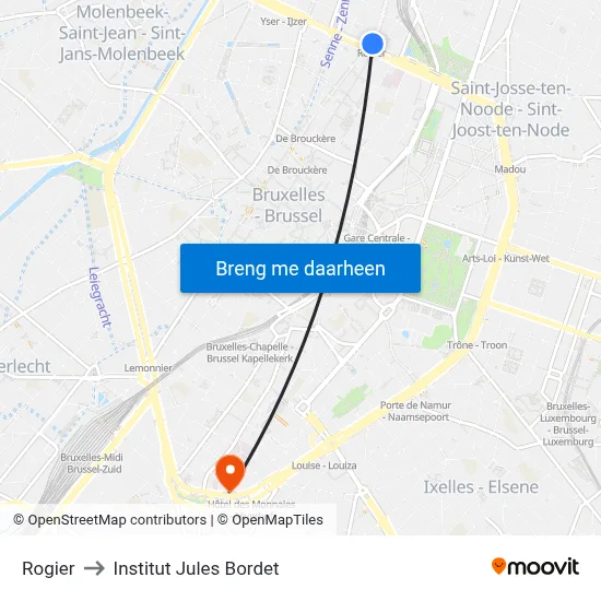 Rogier to Institut Jules Bordet map