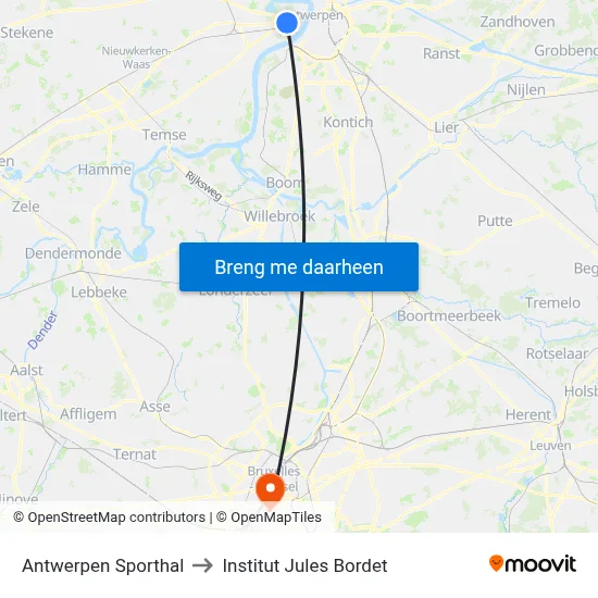 Antwerpen Sporthal to Institut Jules Bordet map