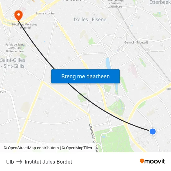 Ulb to Institut Jules Bordet map