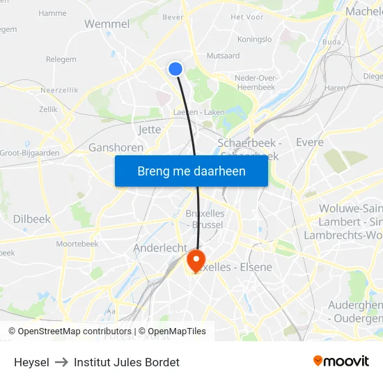 Heysel to Institut Jules Bordet map