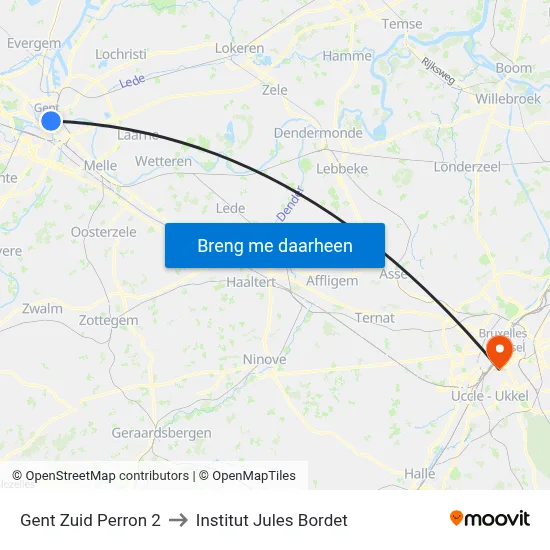 Gent Zuid Perron 2 to Institut Jules Bordet map