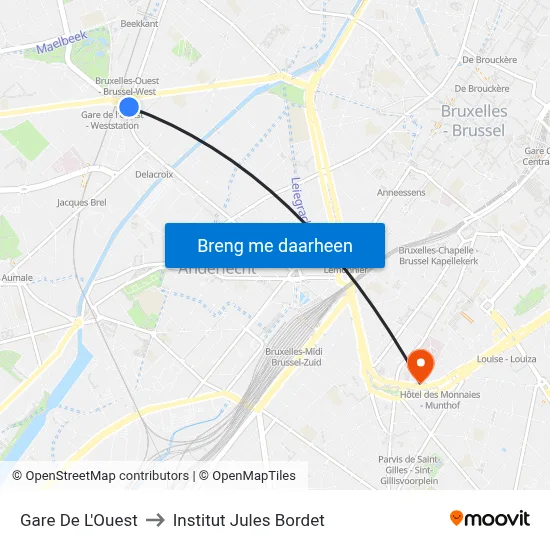 Gare De L'Ouest to Institut Jules Bordet map