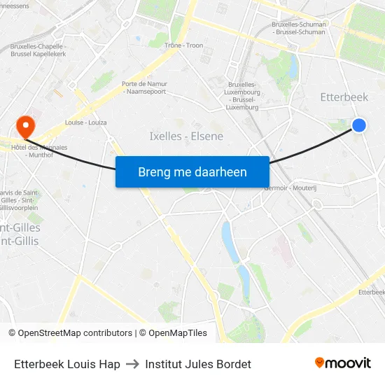 Etterbeek Louis Hap to Institut Jules Bordet map