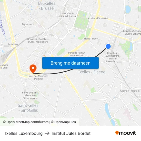 Ixelles Luxembourg to Institut Jules Bordet map