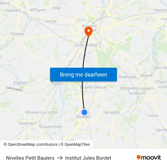 Nivelles Petit Baulers to Institut Jules Bordet map