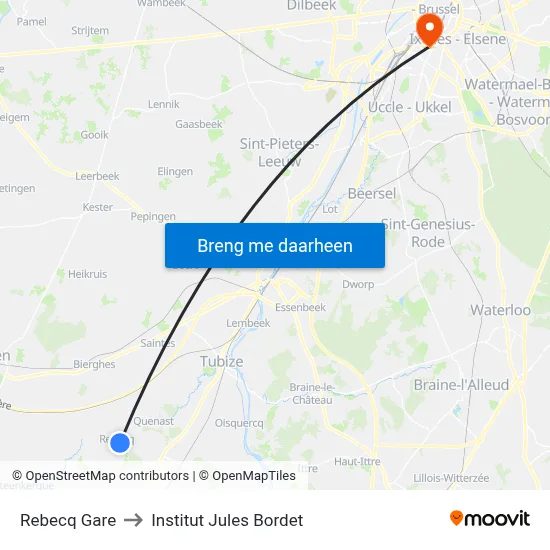 Rebecq Gare to Institut Jules Bordet map