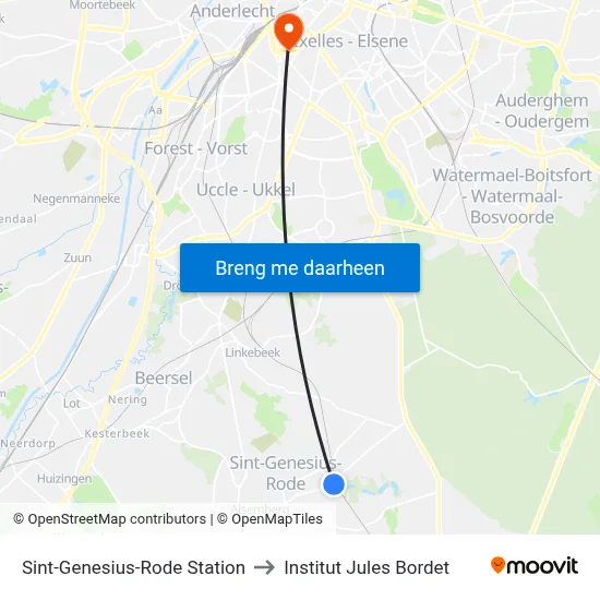 Sint-Genesius-Rode Station to Institut Jules Bordet map