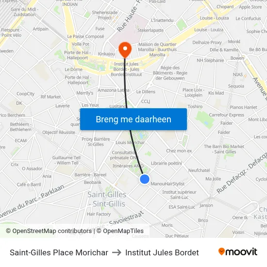 Saint-Gilles Place Morichar to Institut Jules Bordet map