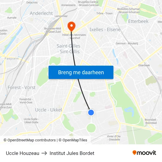 Uccle Houzeau to Institut Jules Bordet map