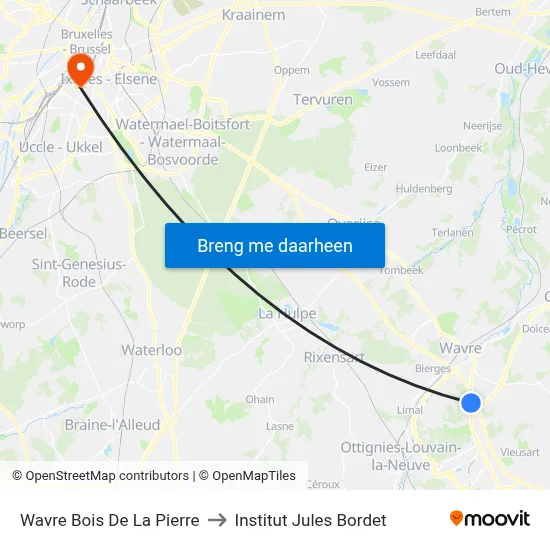 Wavre Bois De La Pierre to Institut Jules Bordet map