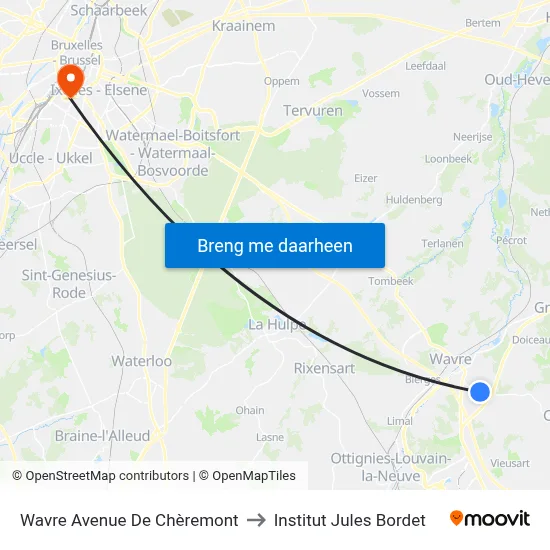 Wavre Avenue De Chèremont to Institut Jules Bordet map