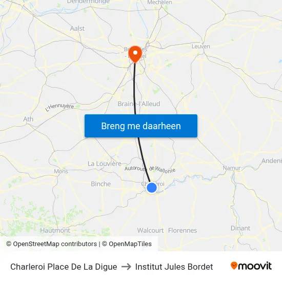 Charleroi Place De La Digue to Institut Jules Bordet map