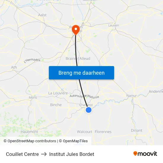 Couillet Centre to Institut Jules Bordet map