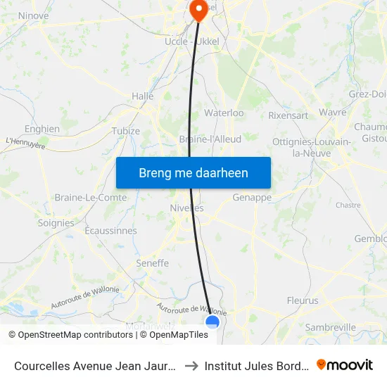 Courcelles Avenue Jean Jaurès to Institut Jules Bordet map