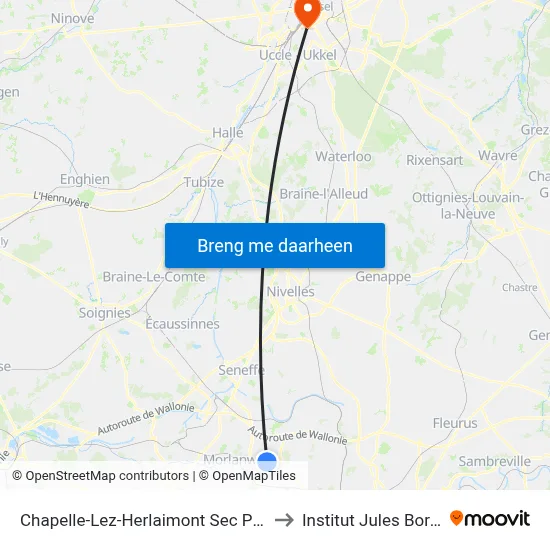 Chapelle-Lez-Herlaimont Sec Pachy to Institut Jules Bordet map