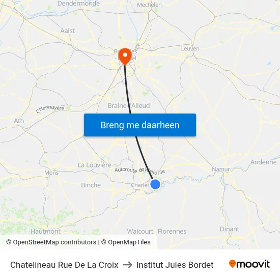 Chatelineau Rue De La Croix to Institut Jules Bordet map