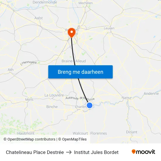 Chatelineau Place Destrée to Institut Jules Bordet map