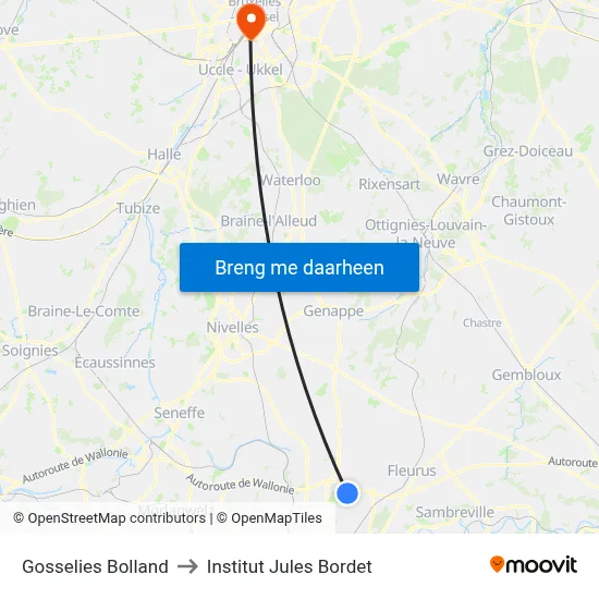 Gosselies Bolland to Institut Jules Bordet map