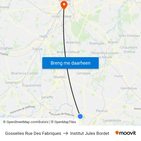 Gosselies Rue Des Fabriques to Institut Jules Bordet map