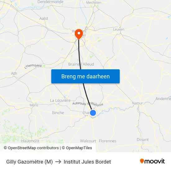 Gilly Gazomètre (M) to Institut Jules Bordet map