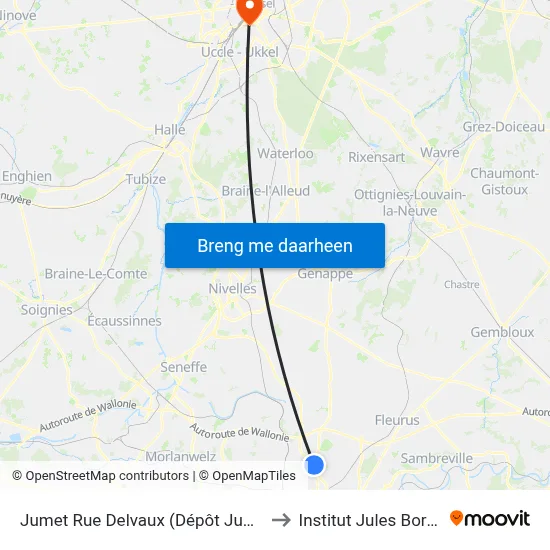 Jumet Rue Delvaux (Dépôt Jumet) to Institut Jules Bordet map