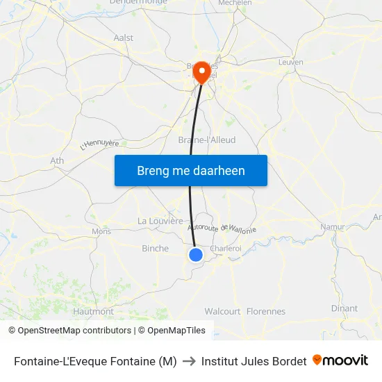 Fontaine-L'Eveque Fontaine (M) to Institut Jules Bordet map