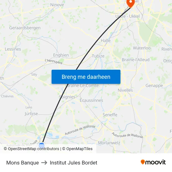 Mons Banque to Institut Jules Bordet map