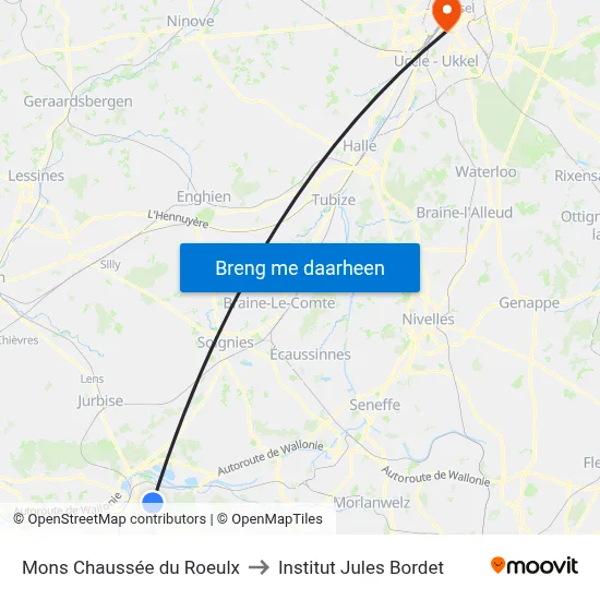 Mons Chaussée du Roeulx to Institut Jules Bordet map