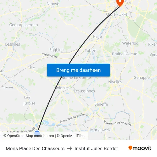 Mons Place Des Chasseurs to Institut Jules Bordet map