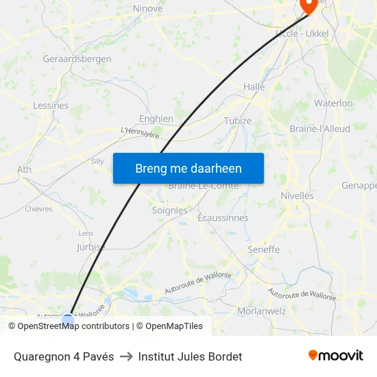 Quaregnon 4 Pavés to Institut Jules Bordet map