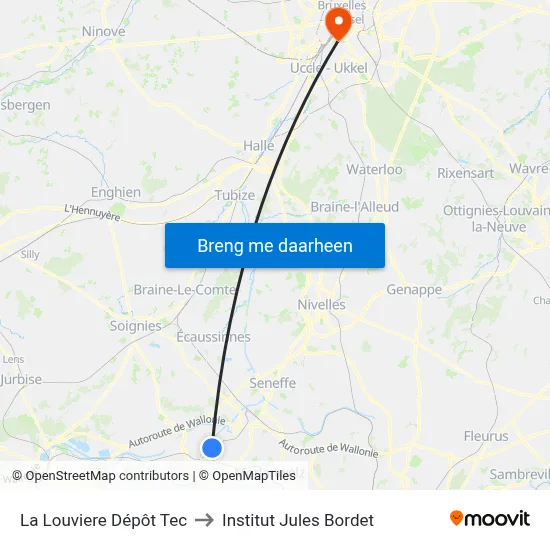 La Louviere Dépôt Tec to Institut Jules Bordet map