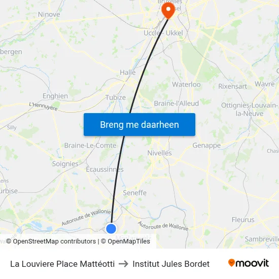 La Louviere Place Mattéotti to Institut Jules Bordet map