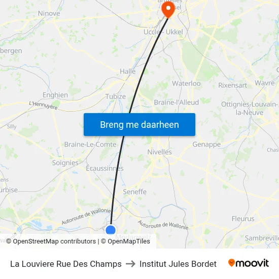 La Louviere Rue Des Champs to Institut Jules Bordet map