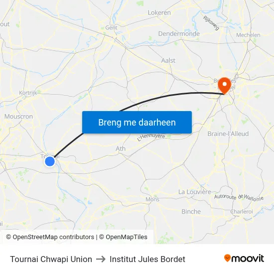 Tournai Chwapi Union to Institut Jules Bordet map