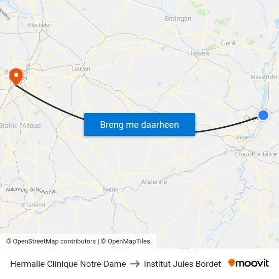 Hermalle Clinique Notre-Dame to Institut Jules Bordet map
