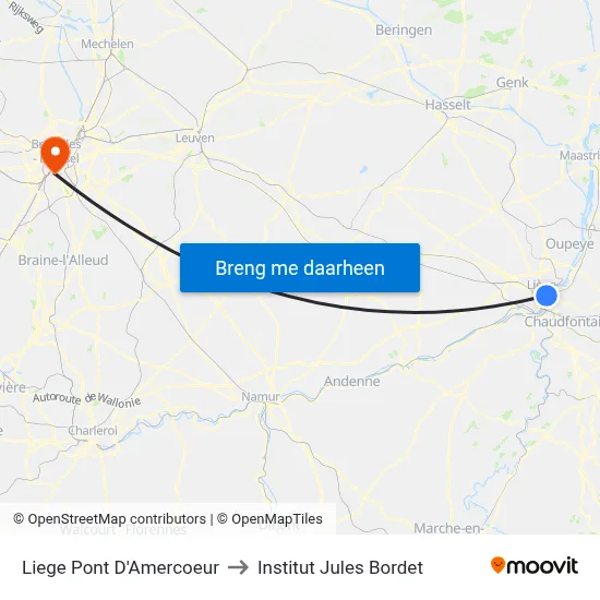 Liege Pont D'Amercoeur to Institut Jules Bordet map