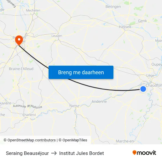 Seraing Beauséjour to Institut Jules Bordet map