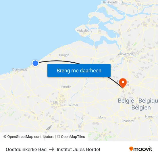 Oostduinkerke Bad to Institut Jules Bordet map
