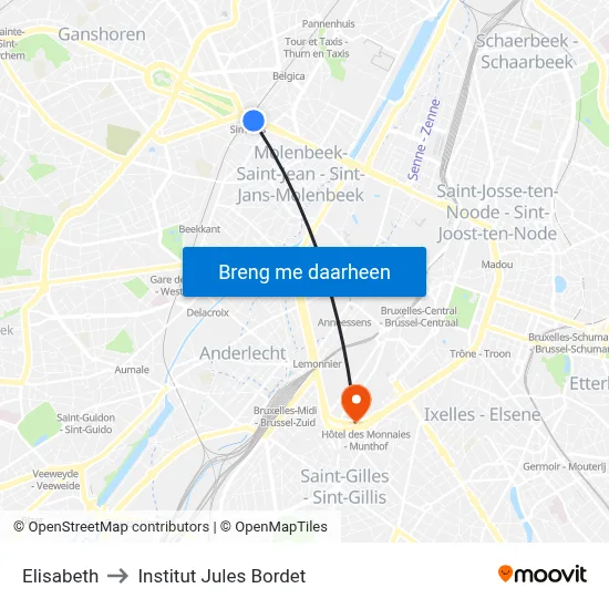 Elisabeth to Institut Jules Bordet map