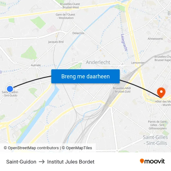 Saint-Guidon to Institut Jules Bordet map