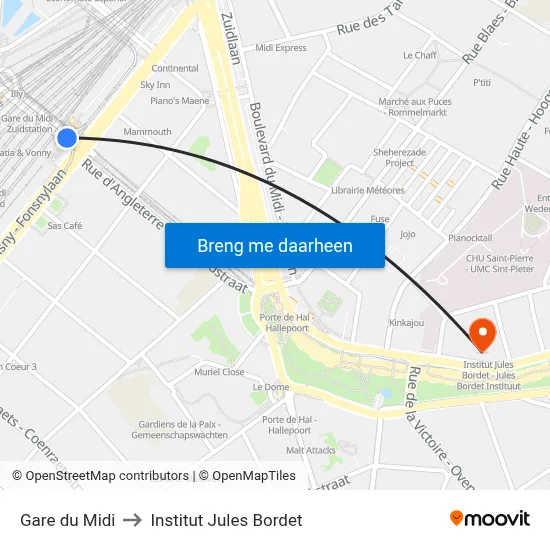 Gare du Midi to Institut Jules Bordet map