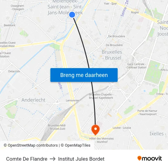 Comte De Flandre to Institut Jules Bordet map