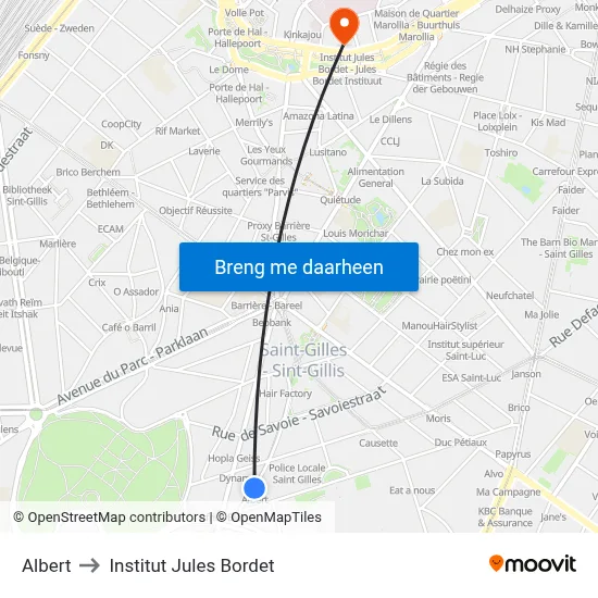 Albert to Institut Jules Bordet map