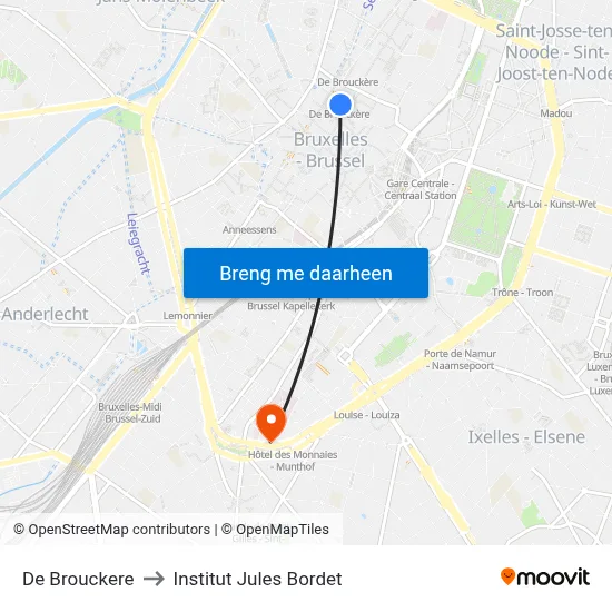De Brouckere to Institut Jules Bordet map
